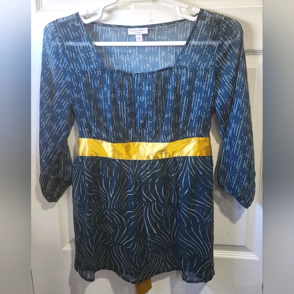 Liz Lange Maternity teal sheer blouse with gold attached belt size Large